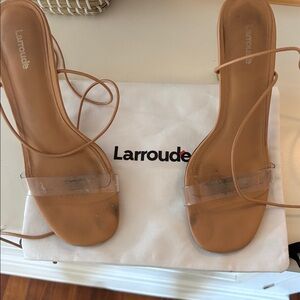 Larroude Tan Clear Strap Heels
